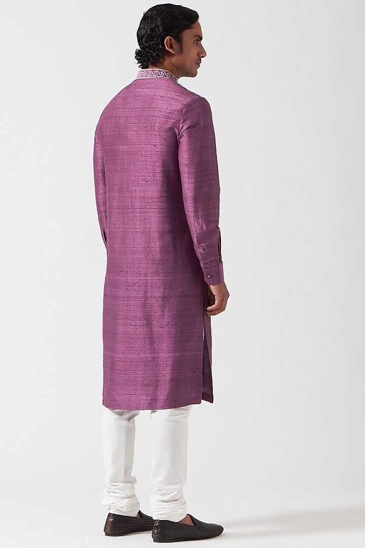 Dry Plum Embroidered Kurta Set by Divyam Mehta Men at Pernia's Pop Up Shop