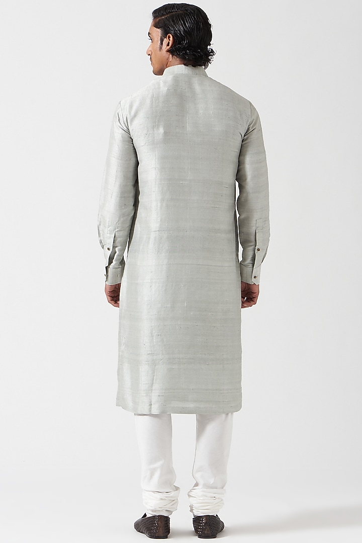 Mint Raw Silk Hand Embroidered Kurta Set by Divyam Mehta Men at Pernia's Pop Up Shop