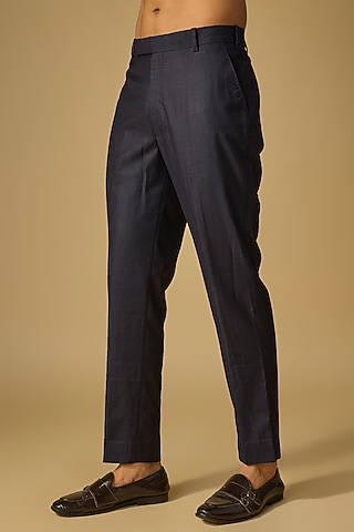 Dark Grey Cotton Lycra Pants by Divyam Mehta Men