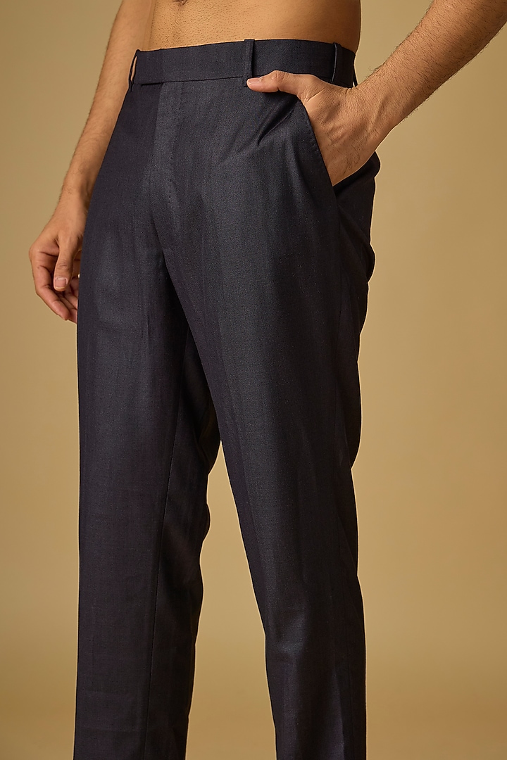 Dark Grey Cotton Lycra Pants by Divyam Mehta Men at Pernia's Pop Up Shop