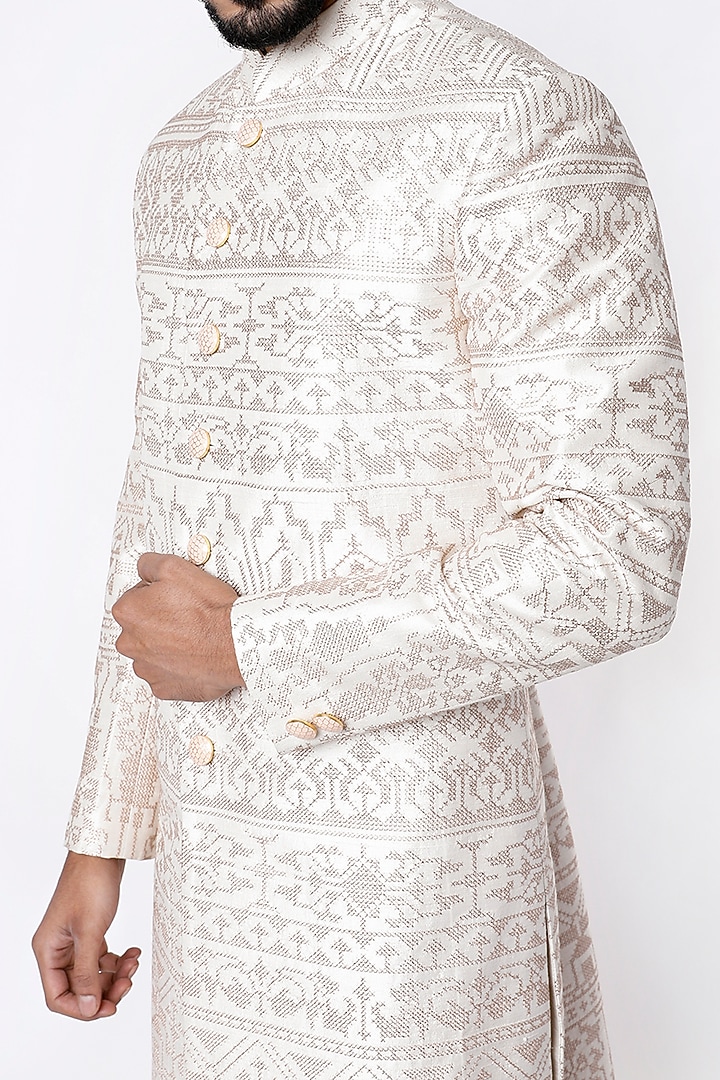 White Raw Silk Groom Sherwani Set by Divyam Mehta Men at Pernia's Pop Up Shop