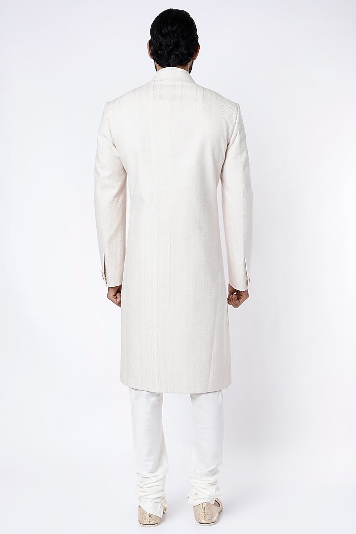 White Raw Silk Wedding Sherwani Set by Divyam Mehta Men at Pernia's Pop Up Shop