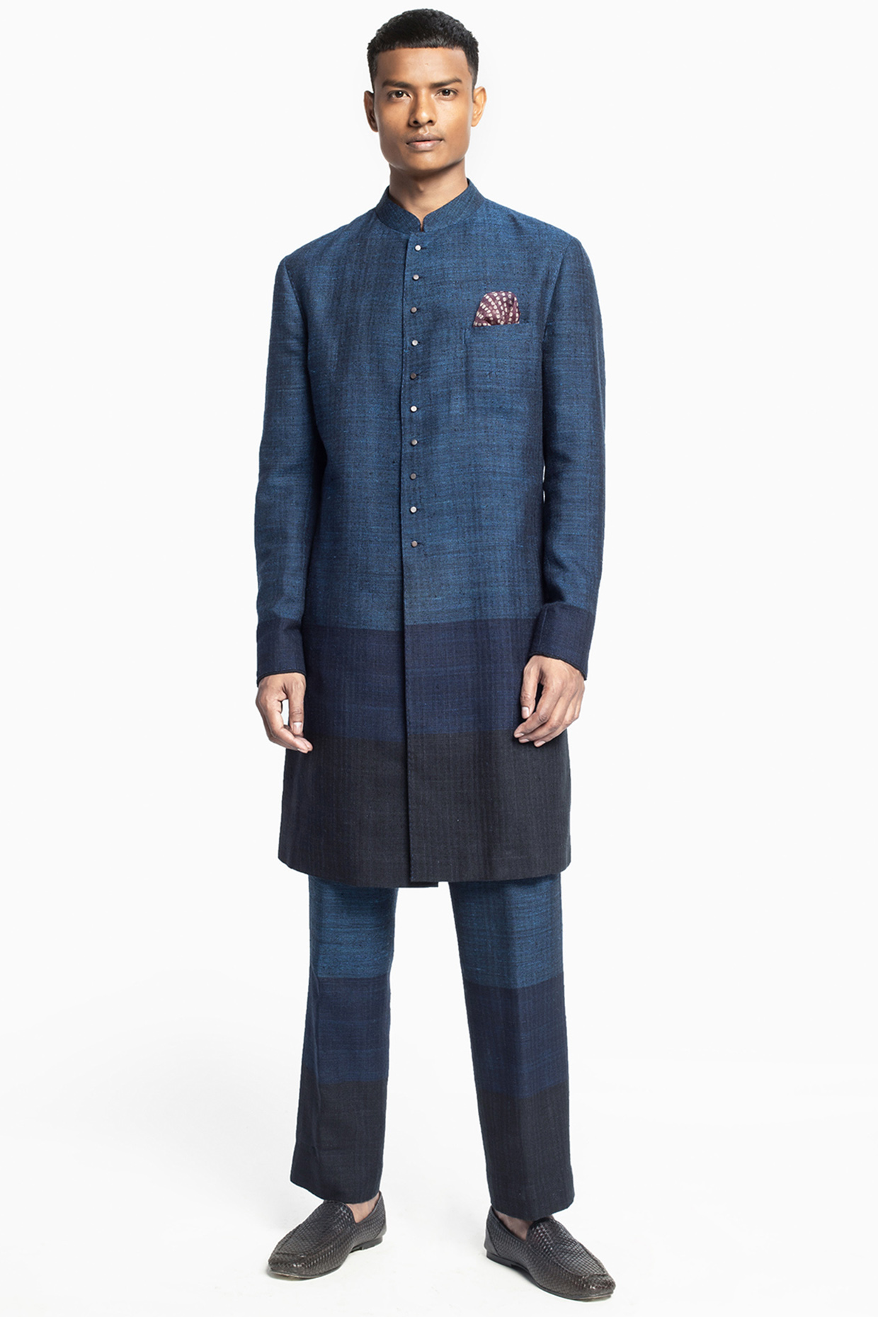 Cobalt Blue Silk Kurta Set by Divyam Mehta Men