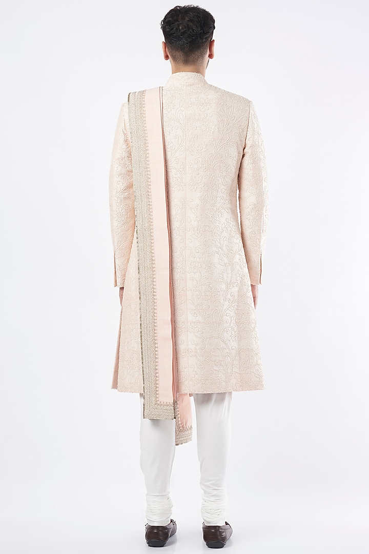 Oyster Pink Silk Groom Sherwani Set by Divyam Mehta Men at Pernia's Pop Up Shop