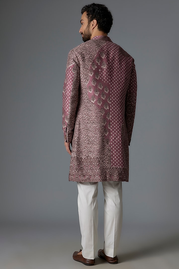 Rose Pink Raw Silk Printed Kurta Set by Divyam Mehta Men at Pernia's Pop Up Shop
