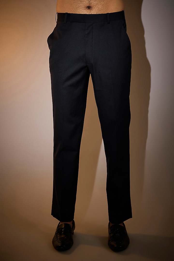 Space Blue Raw Silk Embroidered Groom Bandhgala Set by Divyam Mehta Men at Pernia's Pop Up Shop