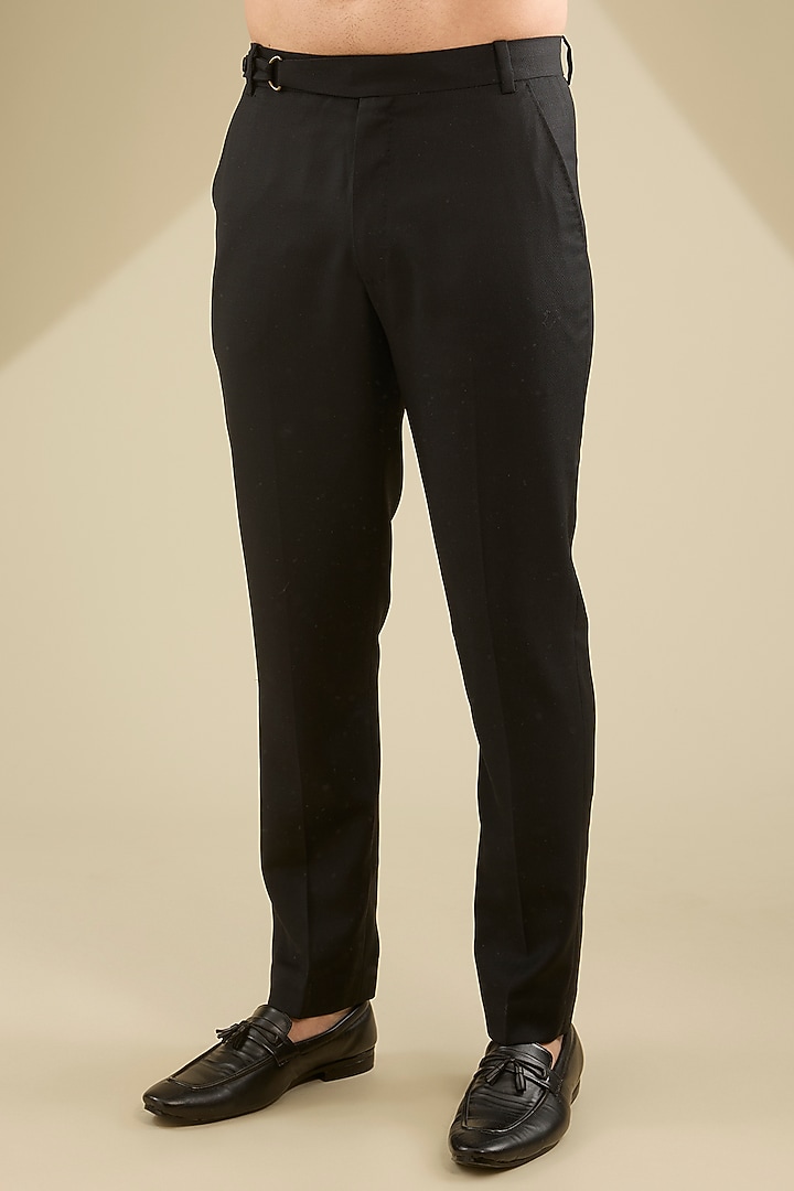 Black Raw Silk Bandhgala Set by Divyam Mehta Men at Pernia's Pop Up Shop