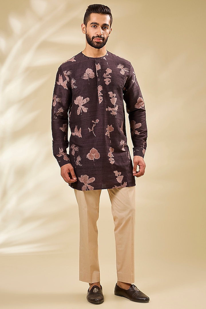 Jamun Purple Silk Digital Printed Bundi Set by Divyam Mehta Men at Pernia's Pop Up Shop