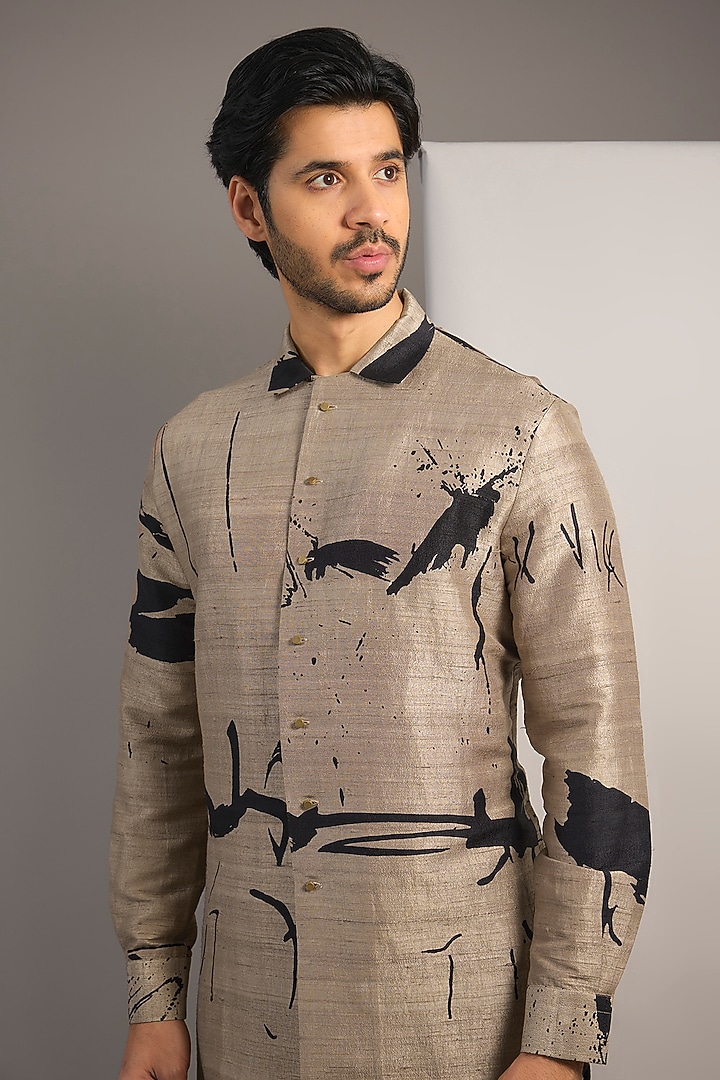 Beige Raw Silk Kurta by Divyam Mehta Men at Pernia's Pop Up Shop