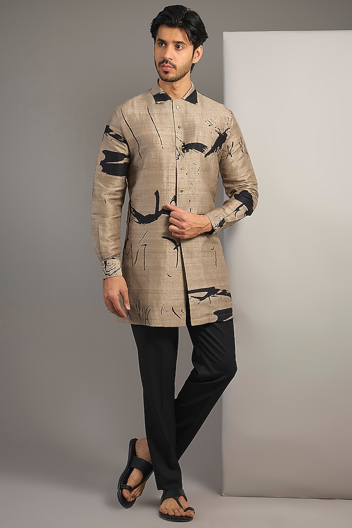 Beige Raw Silk Kurta by Divyam Mehta Men at Pernia's Pop Up Shop