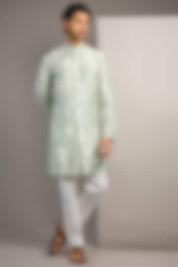 Mint Raw Silk Kurta Set by Divyam Mehta Men