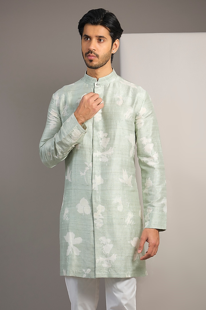 Mint Raw Silk Kurta Set by Divyam Mehta Men at Pernia's Pop Up Shop