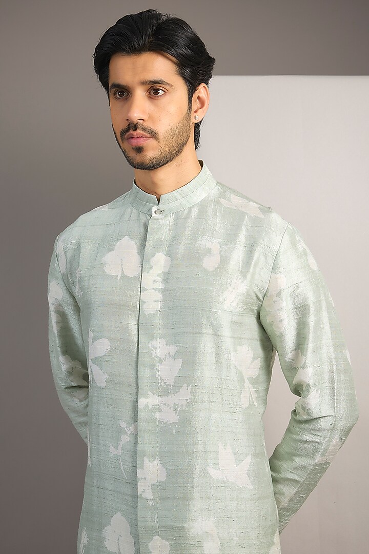Mint Raw Silk Kurta Set by Divyam Mehta Men at Pernia's Pop Up Shop