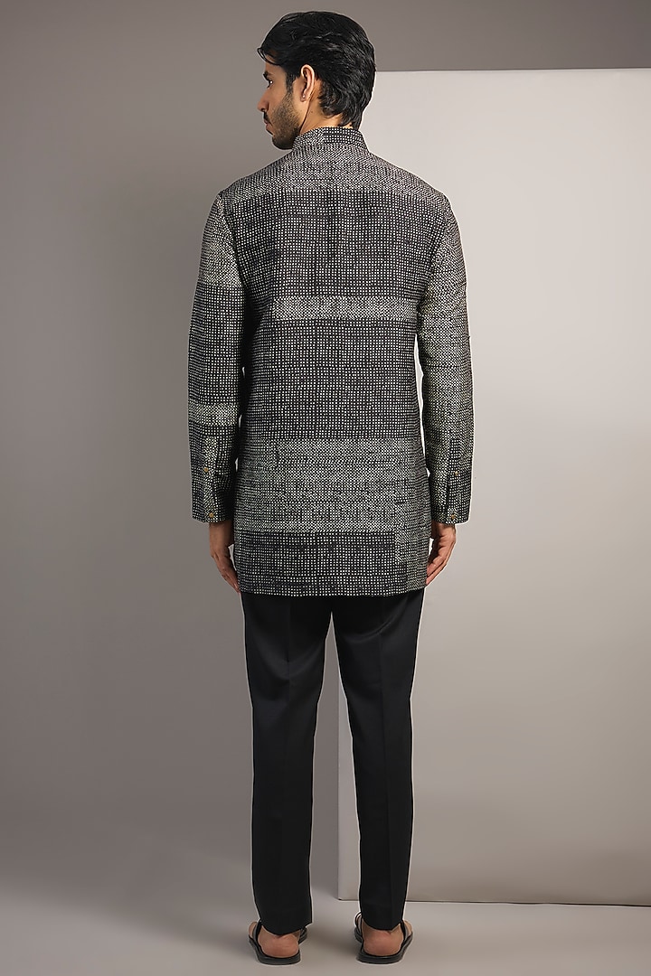 Black Raw Silk Kurta by Divyam Mehta Men at Pernia's Pop Up Shop