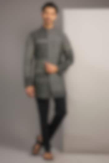 Black Raw Silk Kurta by Divyam Mehta Men