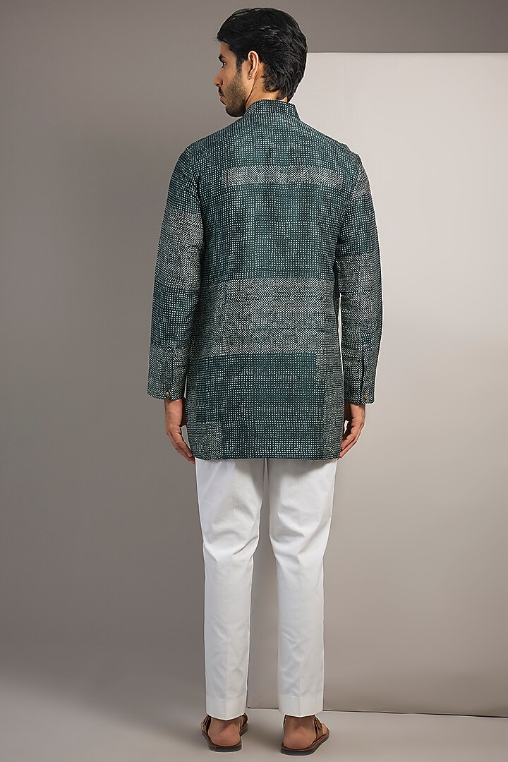 Bottle Green Raw Silk Kurta by Divyam Mehta Men at Pernia's Pop Up Shop