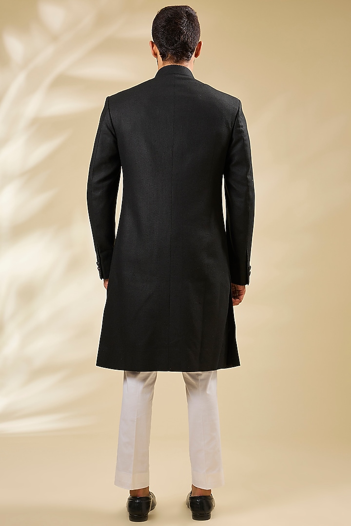 Black Silk Groom Sherwani Set by Divyam Mehta Men at Pernia's Pop Up Shop