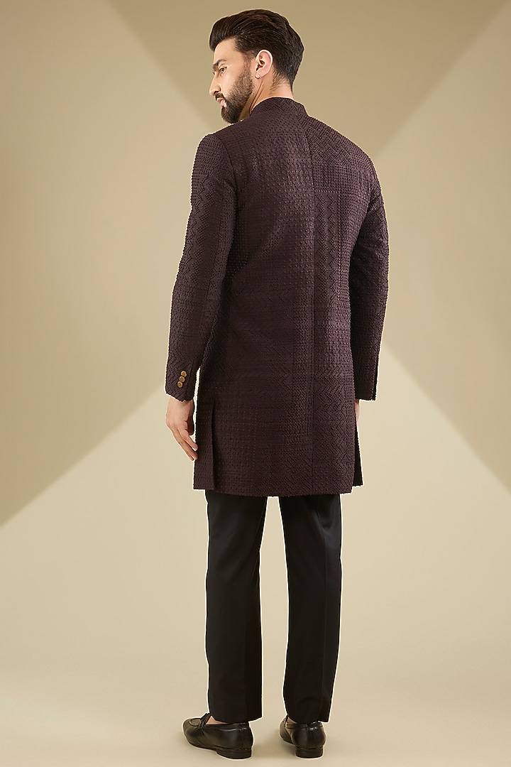 Jamun Silk Sherwani Set by Divyam Mehta Men at Pernia's Pop Up Shop