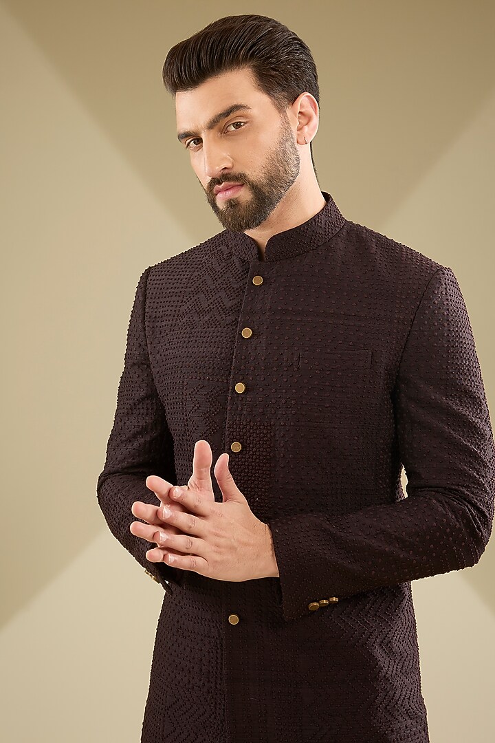 Jamun Silk Sherwani Set by Divyam Mehta Men at Pernia's Pop Up Shop
