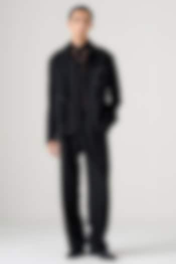 Black Wool Handstitch Handcrafted Jacket by Divyam Mehta Men at Pernia's Pop Up Shop