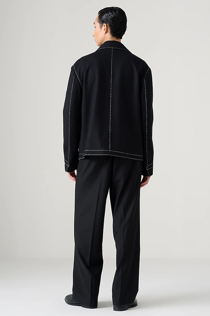 Black Wool Handstitch Handcrafted Jacket by Divyam Mehta Men at Pernia's Pop Up Shop