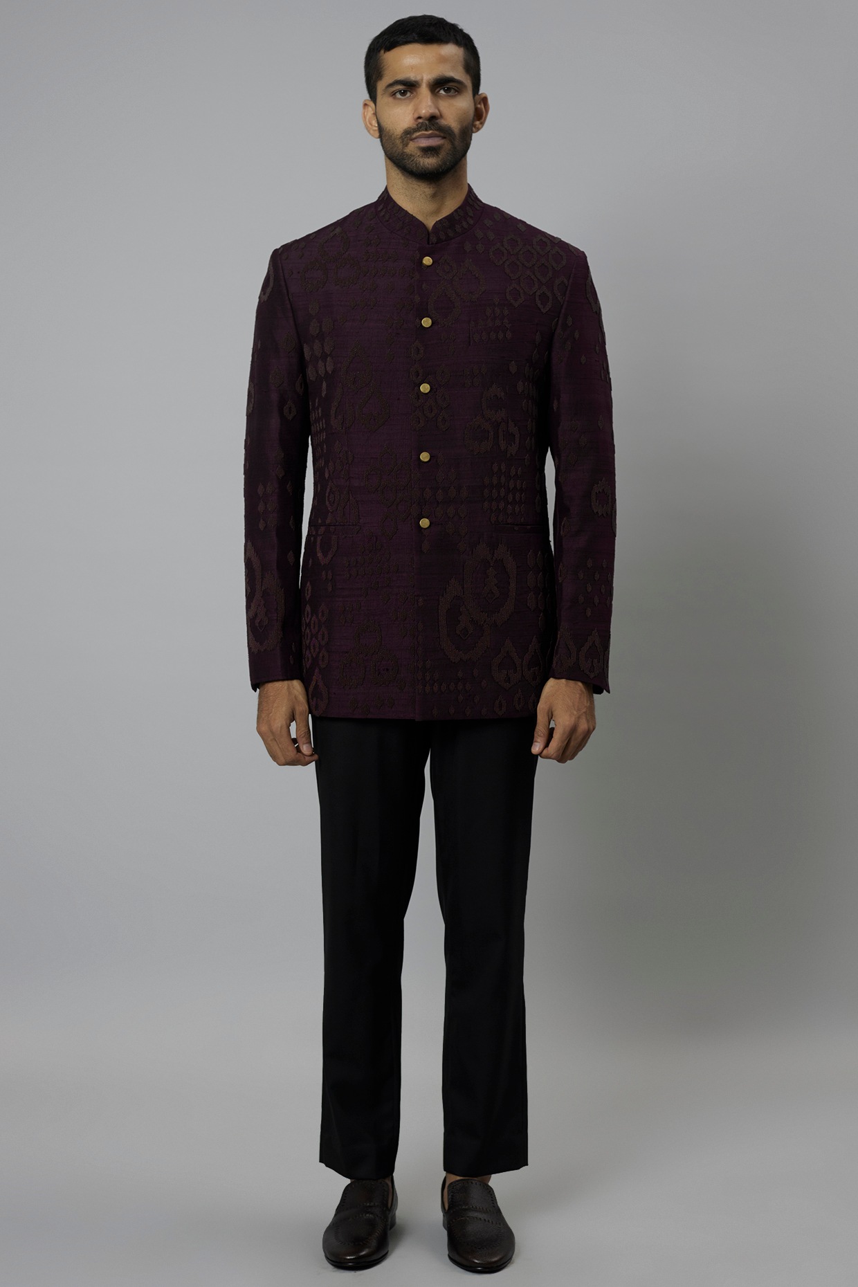 Divyam Mehta Falsa Raw Silk & Blended Wool Bandhgala Set