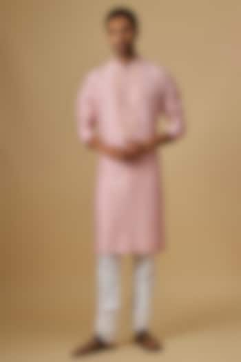 Pink Raw Silk & Katan Silk Kurta Set by Divyam Mehta Men at Pernia's Pop Up Shop