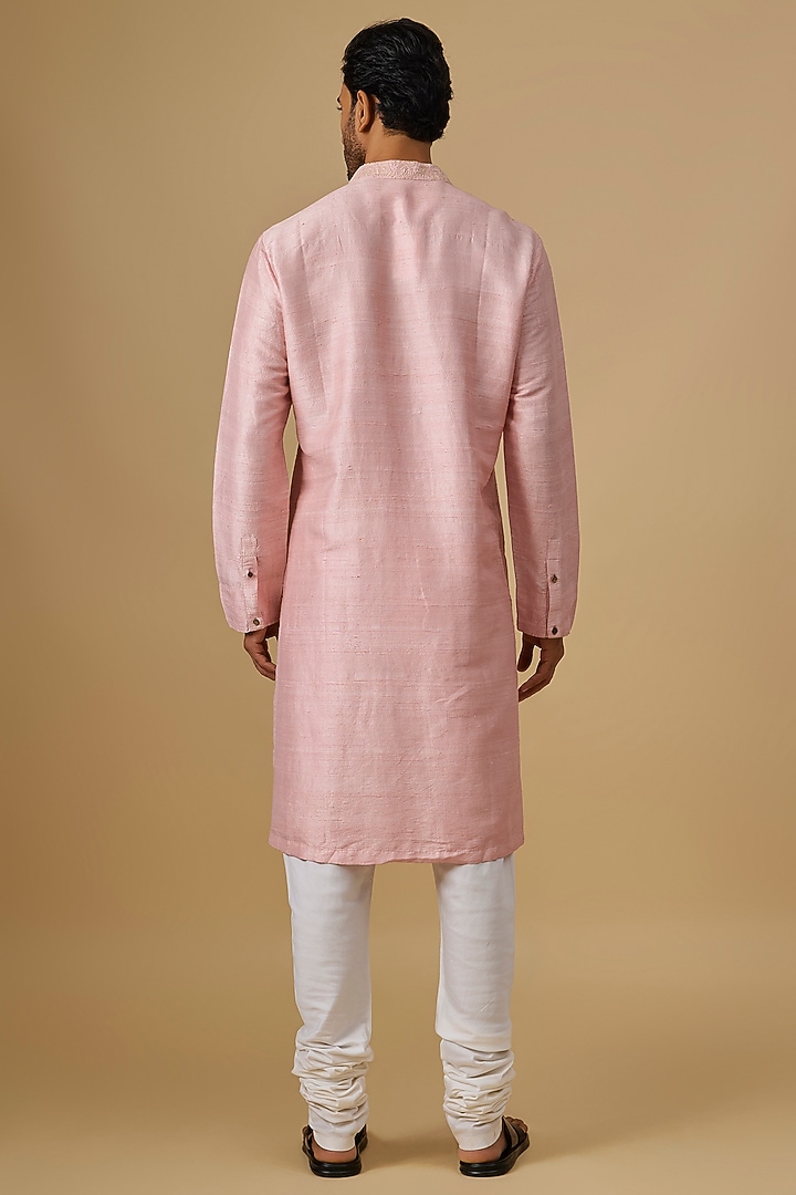 Pink Raw Silk & Katan Silk Kurta Set by Divyam Mehta Men at Pernia's Pop Up Shop
