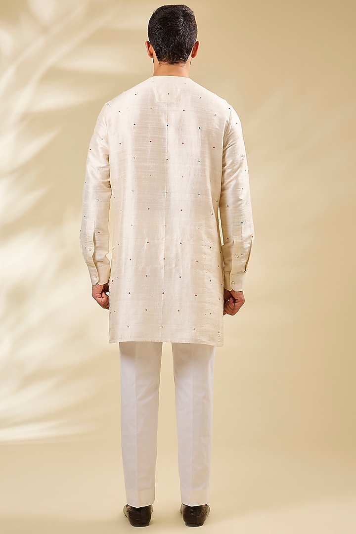 Ivory Raw Silk Embroidered Bundi Set by Divyam Mehta Men at Pernia's Pop Up Shop