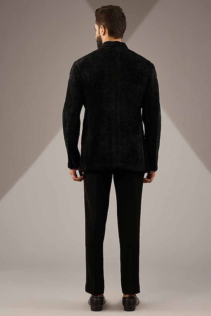 Black Velvet Bandhgala Set by Divyam Mehta Men at Pernia's Pop Up Shop