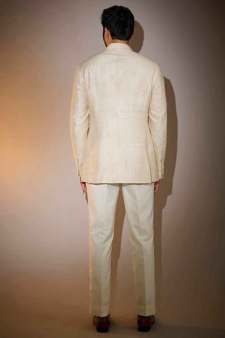 Ivory Matka Silk Groom Bandhgala Set by Divyam Mehta Men at Pernia's Pop Up Shop