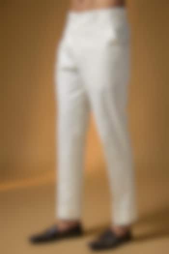 White Cotton Lycra Pants by Divyam Mehta Men at Pernia's Pop Up Shop