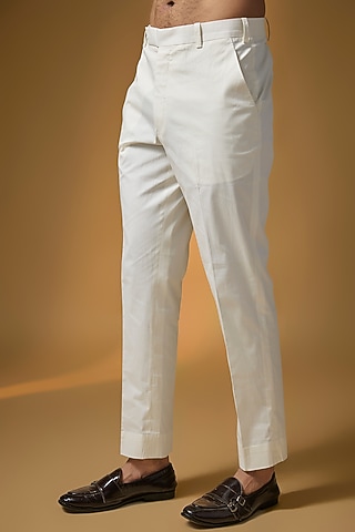 White Cotton Lycra Pants by Divyam Mehta Men