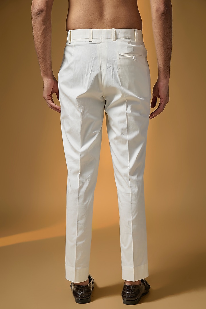 White Cotton Lycra Pants by Divyam Mehta Men at Pernia's Pop Up Shop