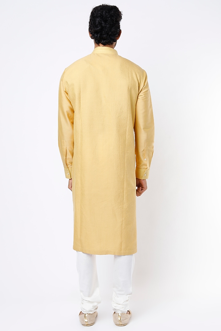 Nimbu Yellow Katan Silk Kurta Set by Divyam Mehta Men at Pernia's Pop Up Shop