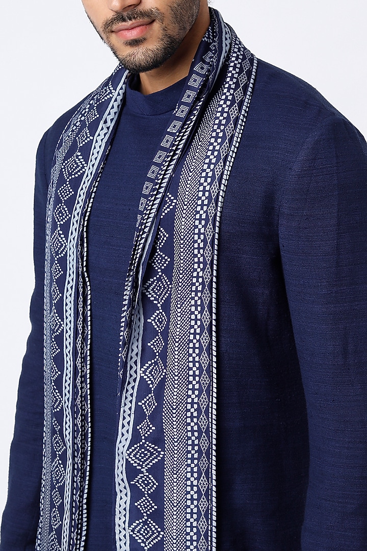Space Blue Matka Silk Kurta Set by Divyam Mehta Men at Pernia's Pop Up Shop