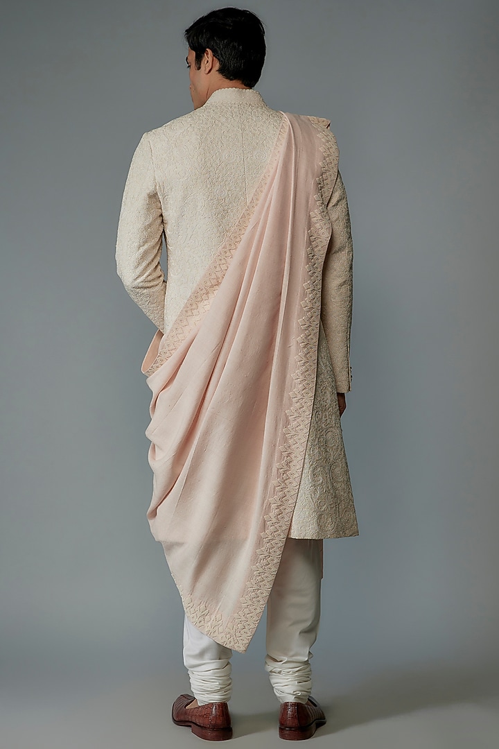 Blush Pink Matka Silk Embroidered Dupatta by Divyam Mehta Men at Pernia's Pop Up Shop