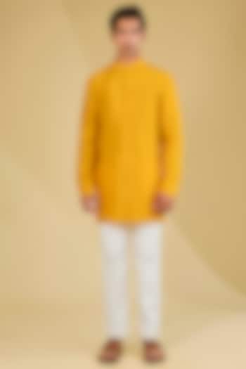 Haldi Yellow Raw Silk Kurta Set by Divyam Mehta Men