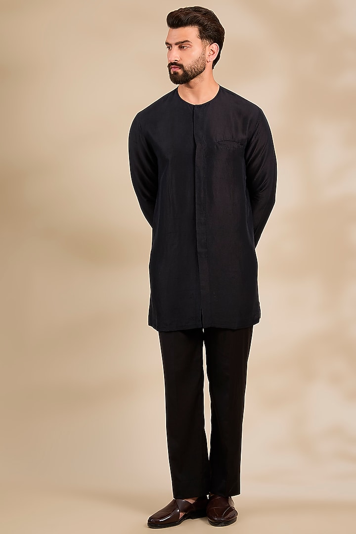 Black Silk Embroidered Groom Indowestern Set by Divyam Mehta Men at Pernia's Pop Up Shop