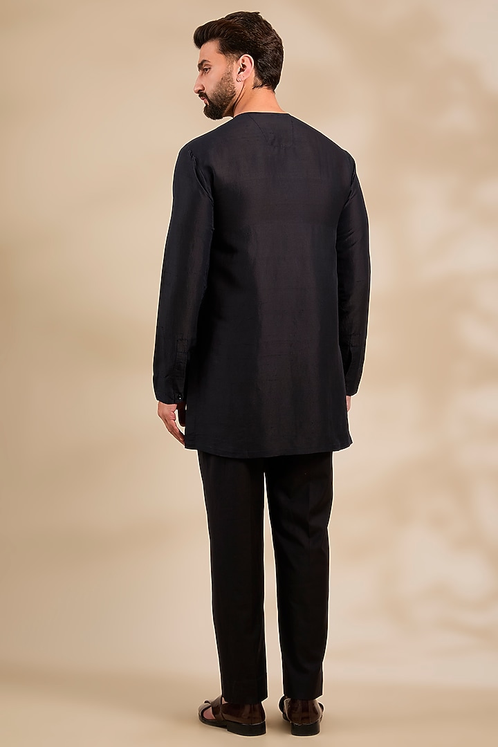 Black Silk Embroidered Groom Indowestern Set by Divyam Mehta Men at Pernia's Pop Up Shop