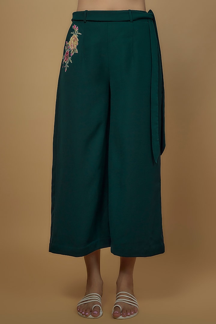Green Satin & Lycra Embroidered Co-Ord Set by Daamann by Mohit Falod at Pernia's Pop Up Shop
