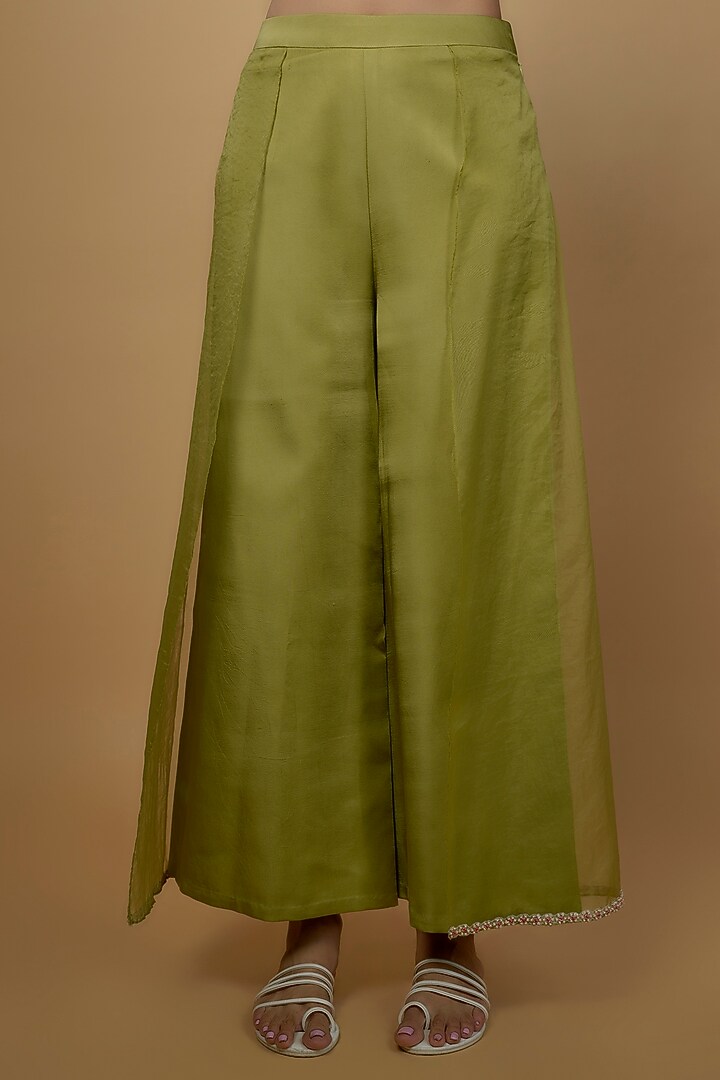 Olive Green Organza & Dola Silk Embroidered Co-Ord Set by Daamann by Mohit Falod at Pernia's Pop Up Shop