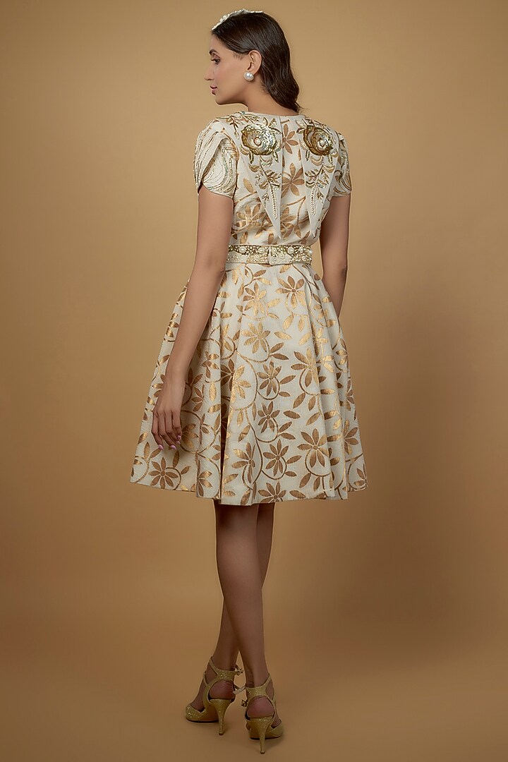 Ivory & Gold Handloom Banarasi Embroidered Party Wear Dress by Daamann by Mohit Falod at Pernia's Pop Up Shop