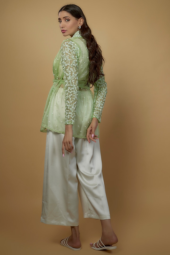 Pista Green Organza Embroidered Jacket Set by Daamann by Mohit Falod at Pernia's Pop Up Shop