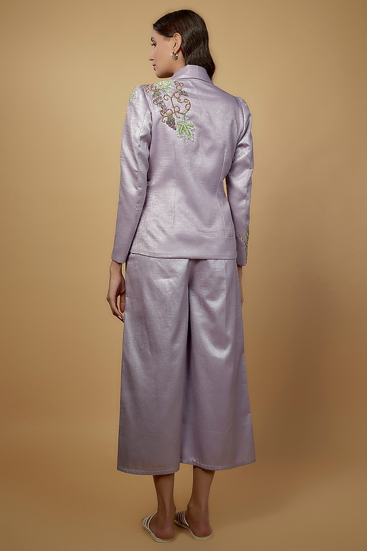 Lilac Foil Satin & Lycra Embroidered Co-Ord Set by Daamann by Mohit Falod at Pernia's Pop Up Shop