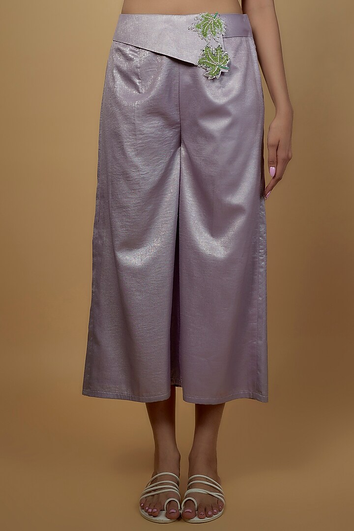 Lilac Foil Satin & Lycra Embroidered Co-Ord Set by Daamann by Mohit Falod at Pernia's Pop Up Shop