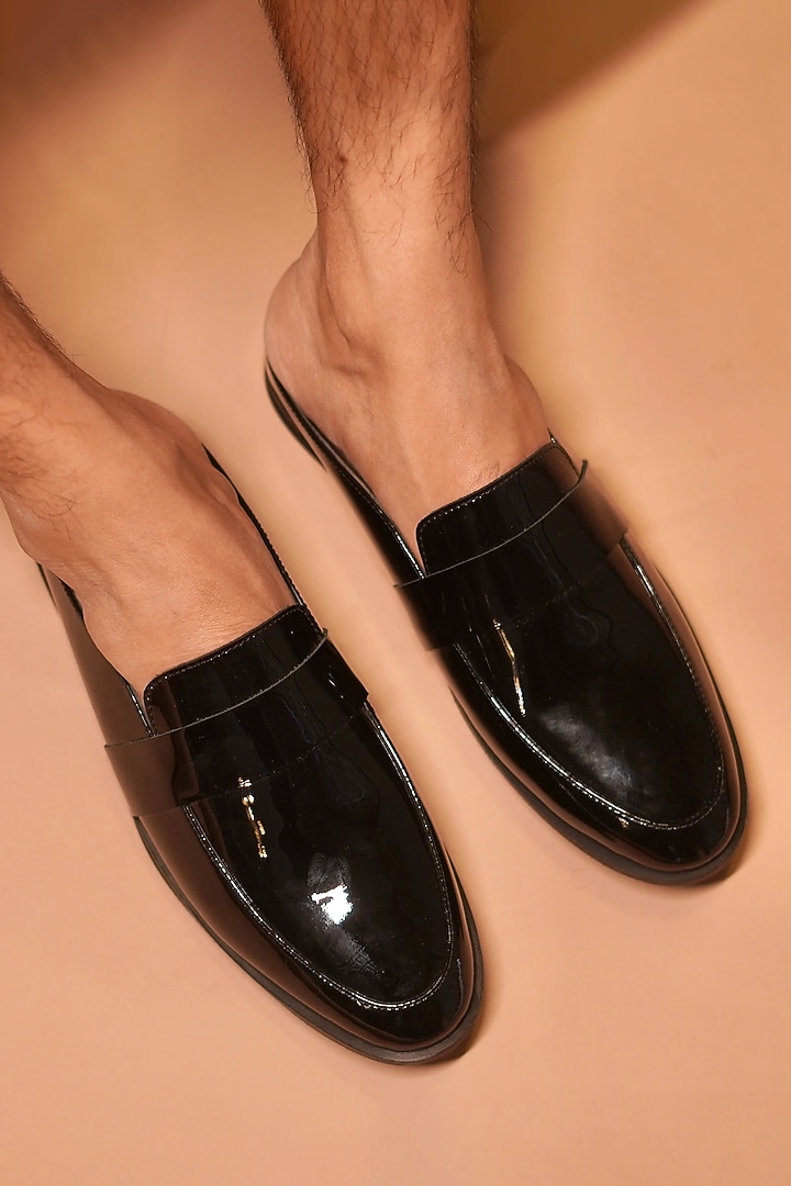 Black Leather Mules by Dmodot at Pernia's Pop Up Shop