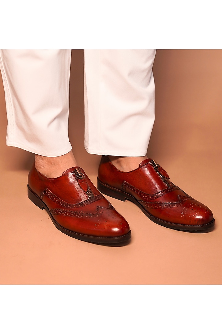 Burgundy Full Grain Leather Oxfords by Dmodot