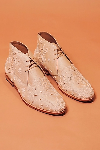 Golden Leather Zardosi Embroidered Boots by Dmodot