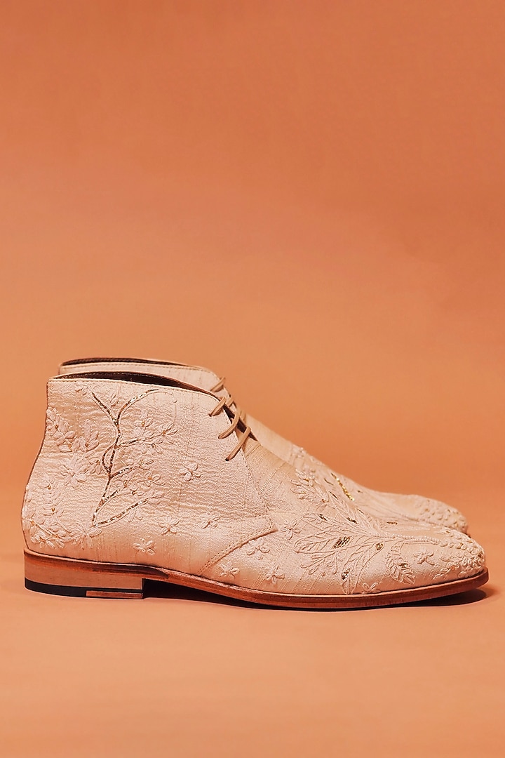 Golden Leather Zardosi Embroidered Boots by Dmodot at Pernia's Pop Up Shop